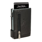 Kartenetui mit Münzfach Reißverschluss Geldbörse aus Leder - schwarz