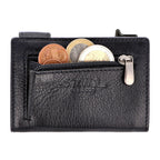 Kartenetui mit Münzfach Reißverschluss Geldbörse aus Leder - schwarz
