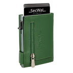 Kartenetui mit Münzfach Reißverschluss Geldbörse aus Leder - grün