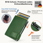 Kartenetui mit Münzfach Reißverschluss Geldbörse aus Leder - grün