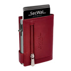 Kartenetui mit Münzfach Reißverschluss Geldbörse aus Leder - rot