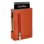 Kartenetui mit Münzfach Reißverschluss Geldbörse aus Leder - orange