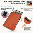 Kartenetui mit Münzfach Reißverschluss Geldbörse aus Leder - orange