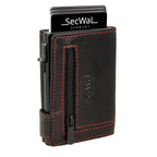 Kartenetui mit Münzfach Reißverschluss Geldbörse aus Leder - schwarz-rot