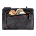 Kartenetui mit Münzfach Reißverschluss Geldbörse aus Leder - schwarz-rot