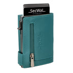 Kartenetui mit Münzfach Reißverschluss Geldbörse aus Leder - türkis