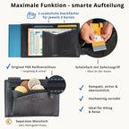 Kartenetui mit Münzfach Reißverschluss Geldbörse aus Leder - schwarz mit blauen Container