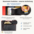 Kartenetui mit Münzfach Reißverschluss Geldbörse aus Leder - schwarz mit roten Container