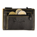 Kartenetui mit Münzfach Reißverschluss Geldbörse aus Leder - schwarz mit gelben Container