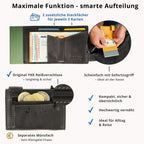 Kartenetui mit Münzfach Reißverschluss Geldbörse aus Leder - schwarz mit grünem Container
