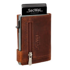 Kartenetui mit Münzfach Reißverschluss Geldbörse aus Leder - Bull braun