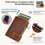 Kartenetui mit Münzfach Reißverschluss Geldbörse aus Leder - Bull braun