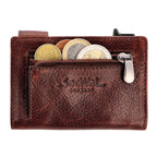 Kartenetui mit Münzfach Reißverschluss Geldbörse aus Leder - Bull braun