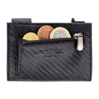 Kartenetui mit Münzfach Reißverschluss Geldbörse aus Leder - Carbon schwarz