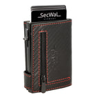 Kartenetui mit Münzfach Reißverschluss Geldbörse aus Leder - Carbon schwarz-rot