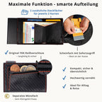 Kartenetui mit Münzfach Reißverschluss Geldbörse aus Leder - Carbon schwarz-rot