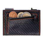 Kartenetui mit Münzfach Reißverschluss Geldbörse aus Leder - Carbon schwarz-rot