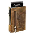 Kartenetui mit Münzfach Reißverschluss Geldbörse aus Leder - Hunter braun