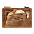 Kartenetui mit Münzfach Reißverschluss Geldbörse aus Leder - Hunter braun