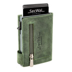 Kartenetui mit Münzfach Reißverschluss Geldbörse aus Leder - Hunter grün