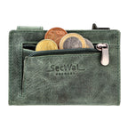Kartenetui mit Münzfach Reißverschluss Geldbörse aus Leder - Hunter grün