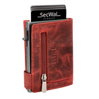 Kartenetui mit Münzfach Reißverschluss Geldbörse aus Leder - Hunter rot