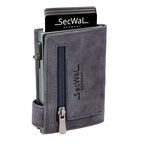 Kartenetui mit Münzfach Reißverschluss Geldbörse aus Leder - Hunter blau