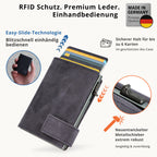 Kartenetui mit Münzfach Reißverschluss Geldbörse aus Leder - Hunter blau