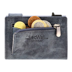 Kartenetui mit Münzfach Reißverschluss Geldbörse aus Leder - Hunter blau