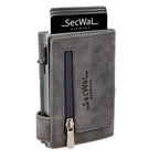 Kartenetui mit Münzfach Reißverschluss Geldbörse aus Leder - Hunter grau