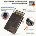 Kartenetui mit Münzfach Reißverschluss Geldbörse aus Leder - Hunter grau