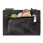 Kartenetui mit Münzfach Reißverschluss Geldbörse aus Leder - Hunter grau