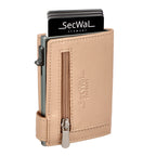 Kartenetui mit Münzfach Reißverschluss Geldbörse aus Leder - Metallic rose