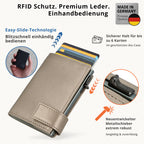 Kartenetui mit Münzfach Reißverschluss Geldbörse aus Leder - Metallic grau