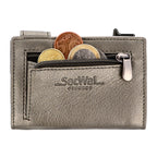 Kartenetui mit Münzfach Reißverschluss Geldbörse aus Leder - Metallic grau