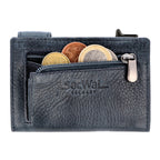 Kartenetui mit Münzfach Reißverschluss Geldbörse aus Leder - Vintage blau