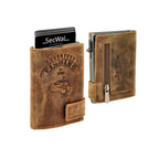 Kartenetui mit Münzfach Reißverschluss Geldbörse geprägt  aus Leder - Hunter braun (Fisch)