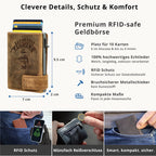 Kartenetui mit Münzfach Reißverschluss Geldbörse geprägt  aus Leder - Hunter braun (Fisch)