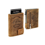 Kartenetui mit Münzfach Reißverschluss Geldbörse geprägt  aus Leder - Hunter braun (LKW)