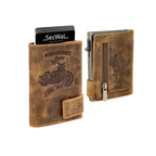 Kartenetui mit Münzfach Reißverschluss Geldbörse geprägt  aus Leder - Hunter braun (Motorrad)