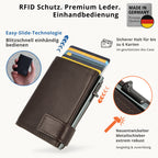 Kartenetui mit Münzfach Druckknopf Geldbörse aus Leder - braun
