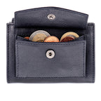 Kartenetui mit Münzfach Druckknopf Geldbörse aus Leder - blau