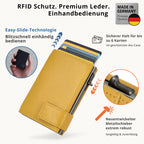 Kartenetui mit Münzfach Druckknopf Geldbörse aus Leder - gelb