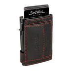 Kartenetui mit Münzfach Druckknopf Geldbörse aus Leder - schwarz-rot