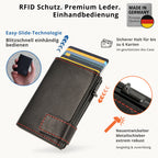 Kartenetui mit Münzfach Druckknopf Geldbörse aus Leder - schwarz-rot