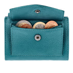 Kartenetui mit Münzfach Druckknopf Geldbörse aus Leder - türkis