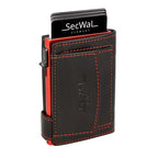 Kartenetui mit Münzfach Druckknopf Geldbörse aus Leder - schwarz mit roten Container