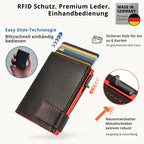 Kartenetui mit Münzfach Druckknopf Geldbörse aus Leder - schwarz mit roten Container