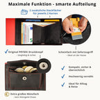 Kartenetui mit Münzfach Druckknopf Geldbörse aus Leder - schwarz mit roten Container