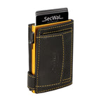 Kartenetui mit Münzfach Druckknopf Geldbörse aus Leder - schwarz mit gelben Container